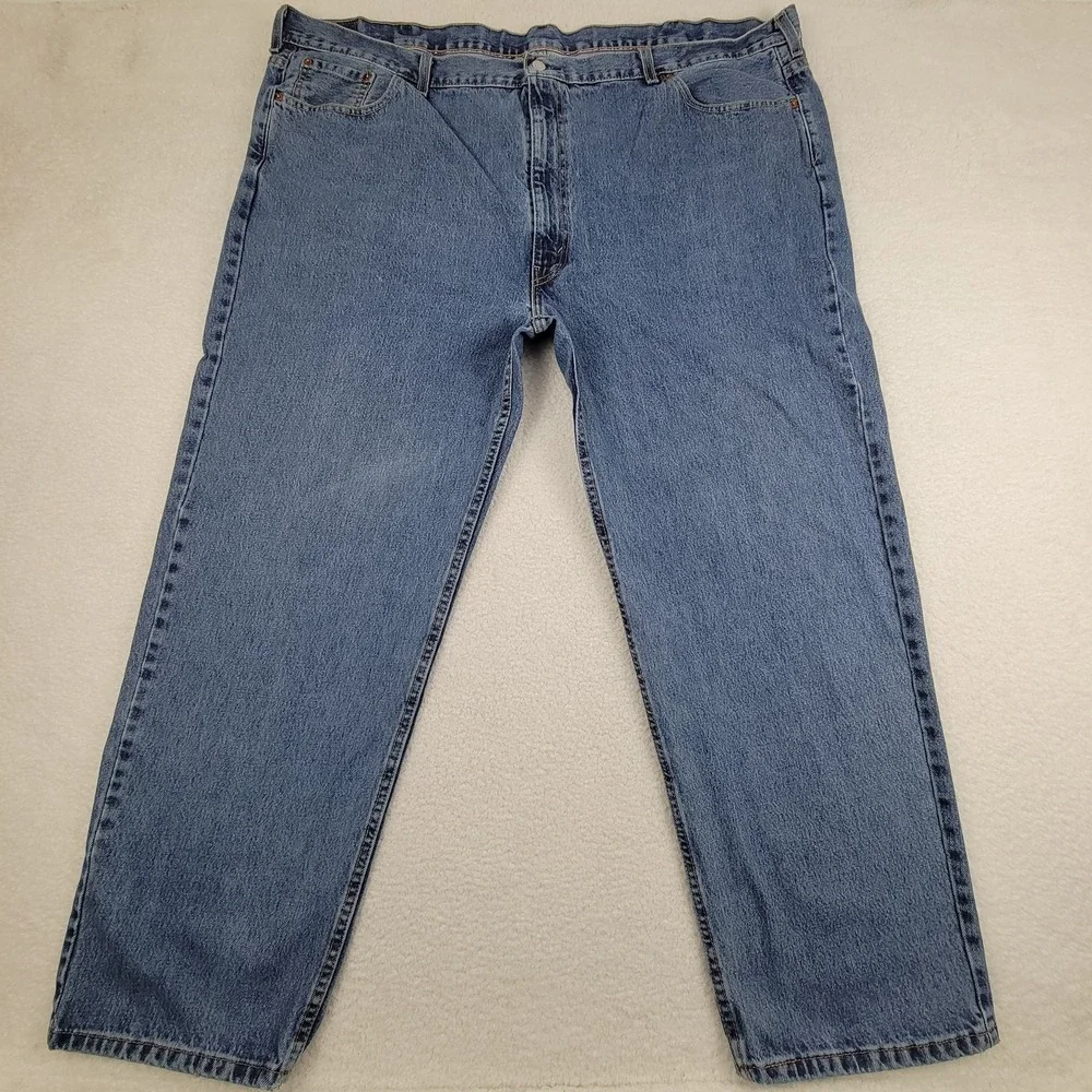 Levis 550 Jeans Mens 52x32 Blue Denim‎ Relaxed Tapered Leg Water Less Distressed
